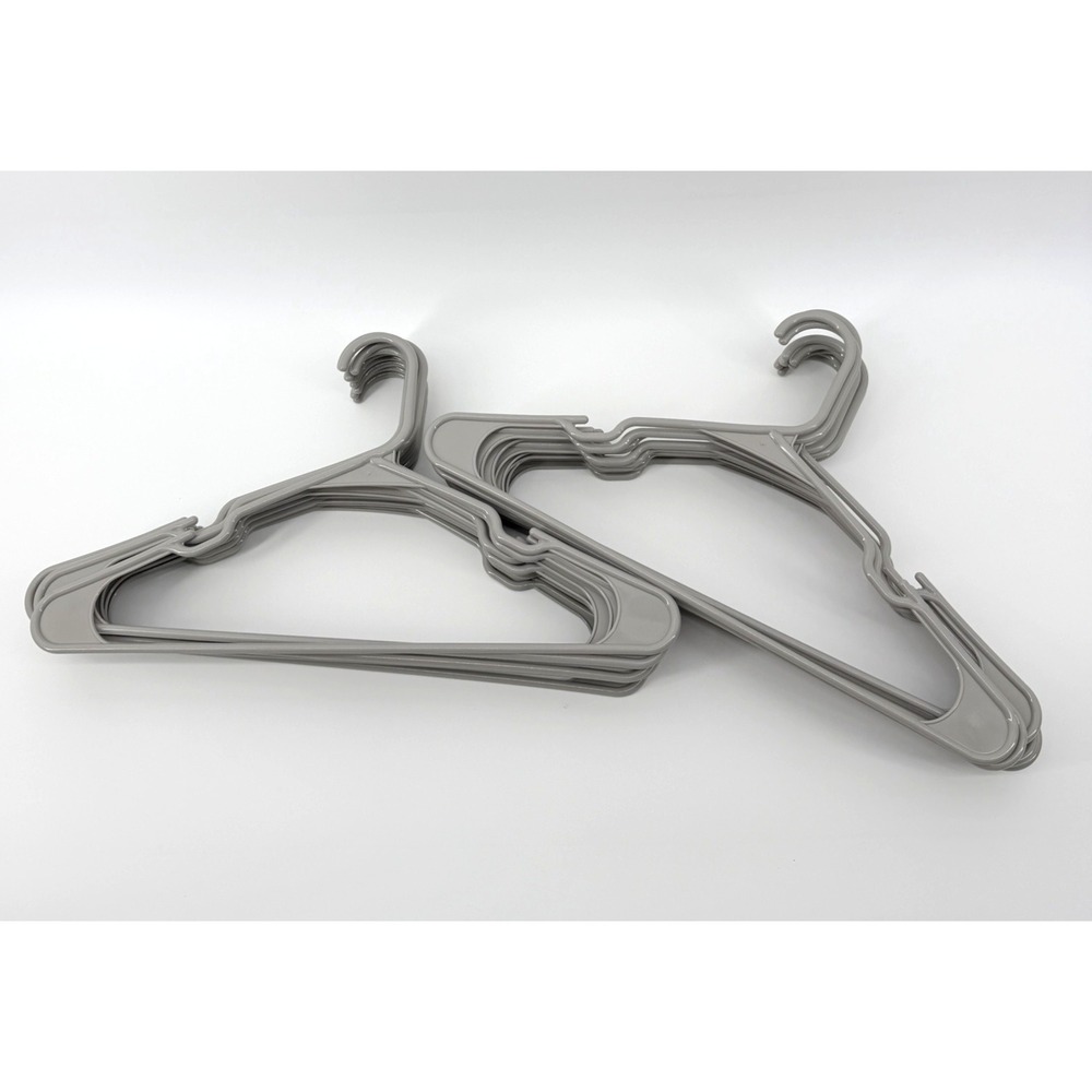 Lot of 20 Grey Notched Plastic Tubular Hangers For Clothing Standard Size